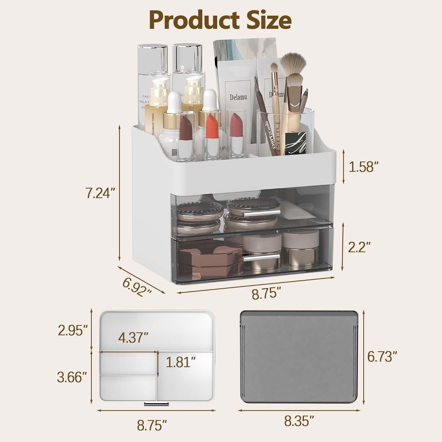 Makeup Organizer Countertop, 3-Tier Large Capacity Bathroom Counter Organizer with 2 Clear Drawers for Easy Access, Ideal for Makeup, Skincare, Lipsticks, Office Supplies, Present, Etc, White
