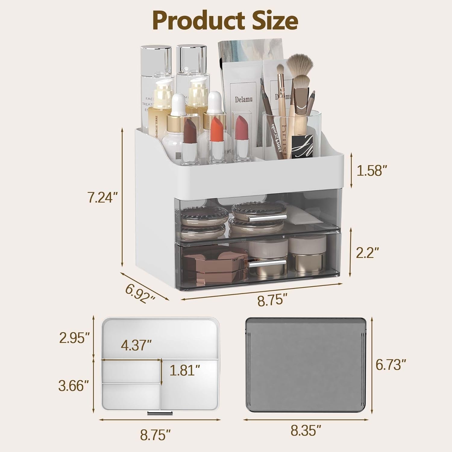 Makeup Organizer Countertop, 3-Tier Large Capacity Bathroom Counter Organizer with 2 Clear Drawers for Easy Access, Ideal for Makeup, Skincare, Lipsticks, Office Supplies, Present, Etc, White