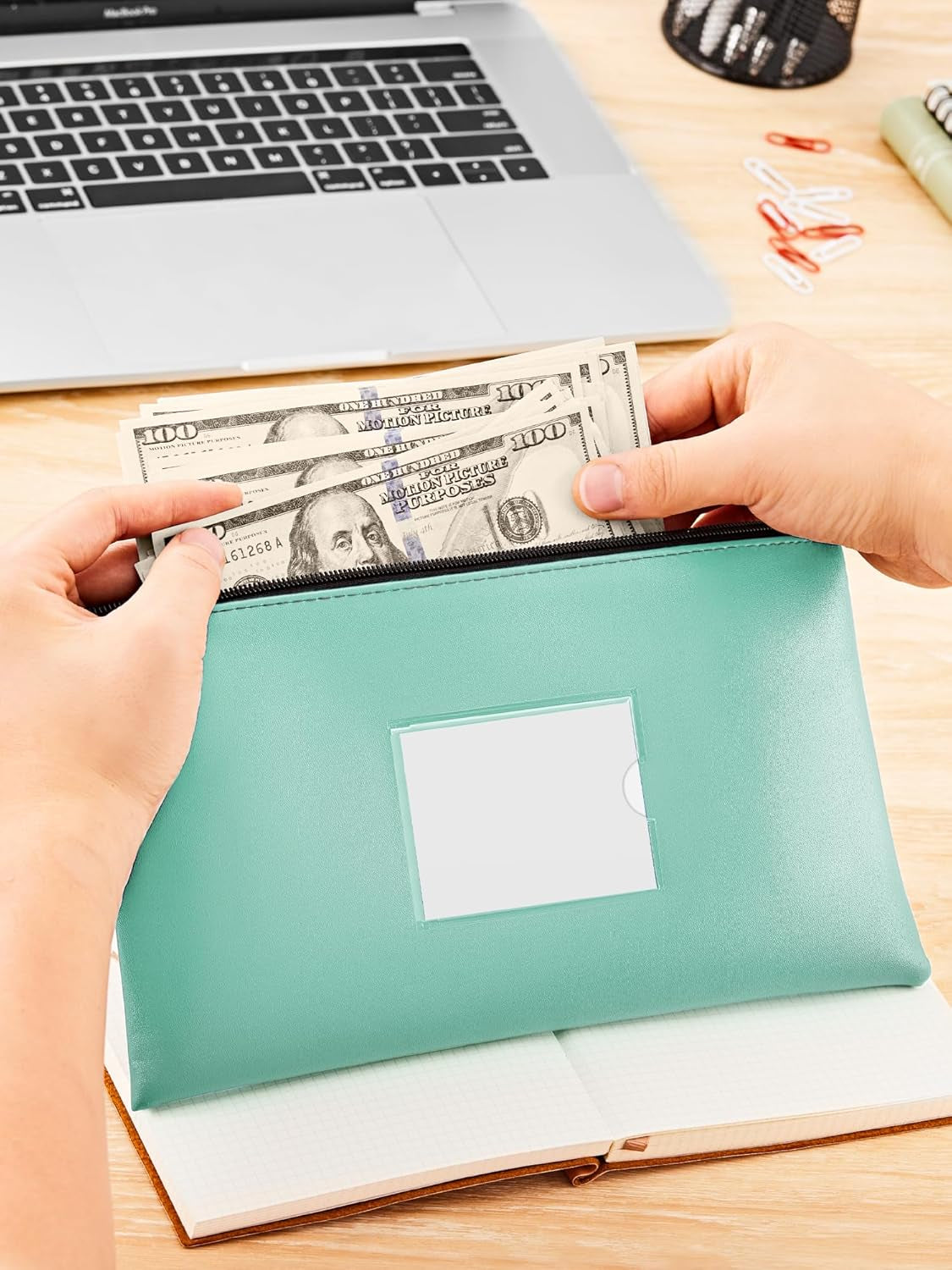 5-Pack Money Bags with Zipper, PU Leather Bank Deposit Bags, Waterproof Money Pouch for Organize Cash, Coins, Cosmetics, Invoice, Bills, Tools, 11.5 X 6.2 Inches, Macaroon Colors