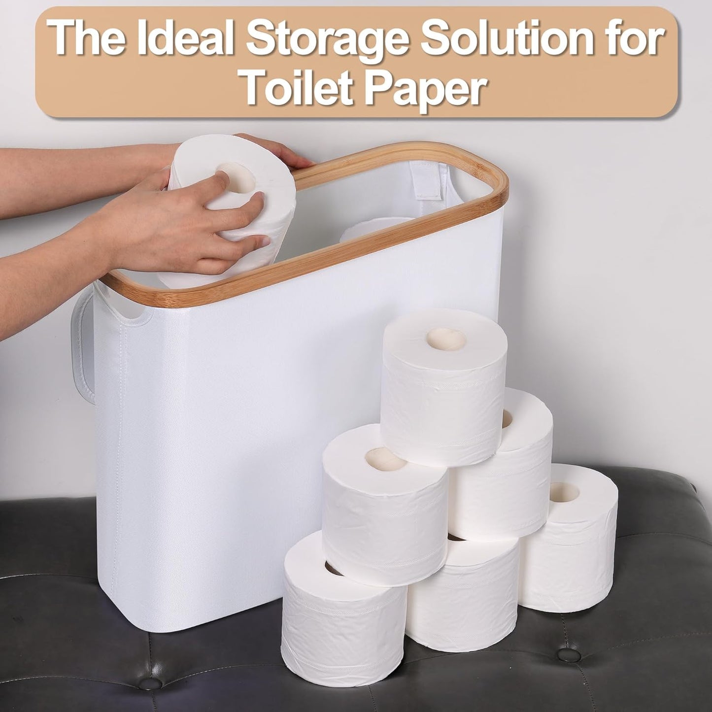 Toilet Paper Basket 28L, Toilet Paper Holder with Lid for Bathroom, Free Standing Storage Organizer Holds up to 9-12 Rolls (White, 1)