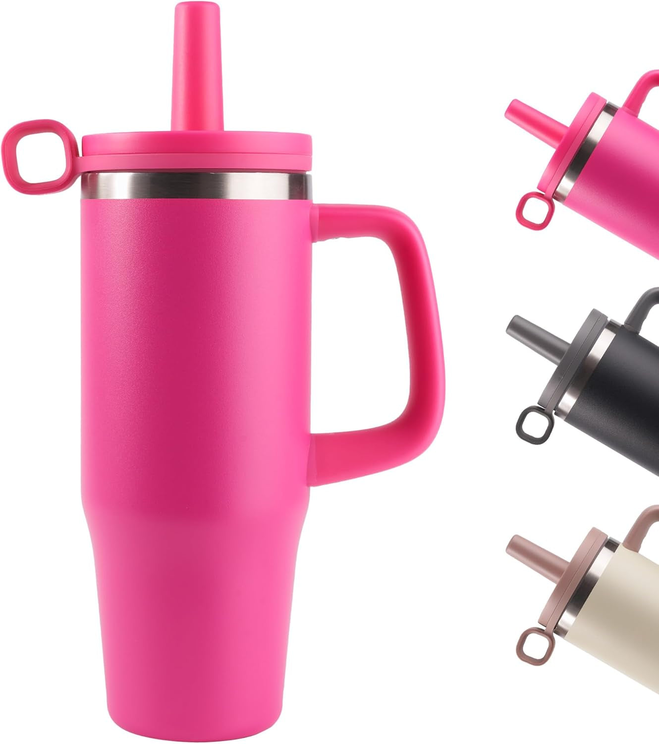 32Oz Water Bottle with Straw, Tumbler with Handle & Lid, Insulated Water Bottle with Straw Cover Cap, Travel Coffee Mug for Hot/Iced Water, Tea or Coffee, Bpa-Free, Cupholder Friendly, Passion Pink