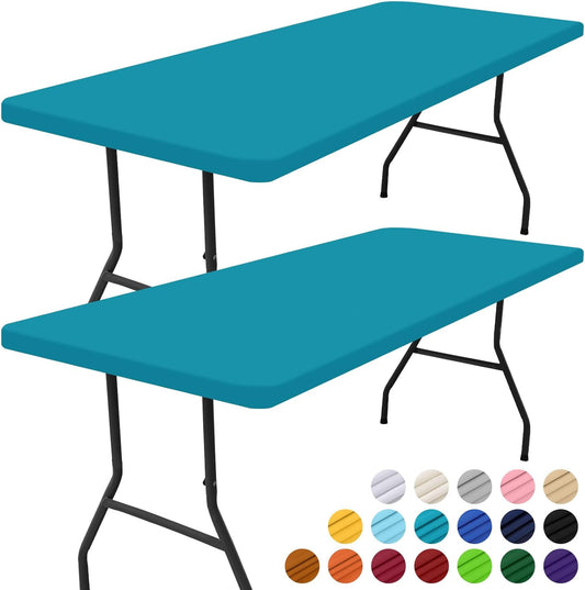 2 Pack Rectangle Picnic Table Cloth, Waterproof Elastic Fitted Tablecloths, Washable Polyester Rectangular Patio Table Cover for Camping, Indoor and Outdoor (Teal, 30"X48")