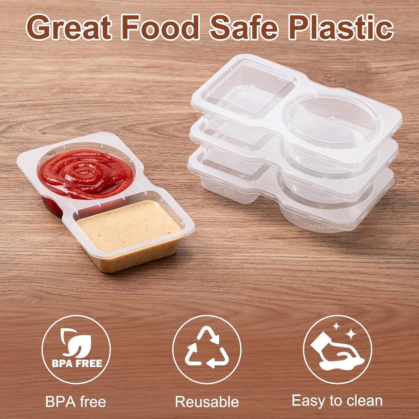 15 Set Reusable Snack Containers with Lids, 2-Compartment Leakproof Sauces Dipping Containers, On-The-Go Snack Pack Containers for Kids and Adults, Bpa-Free