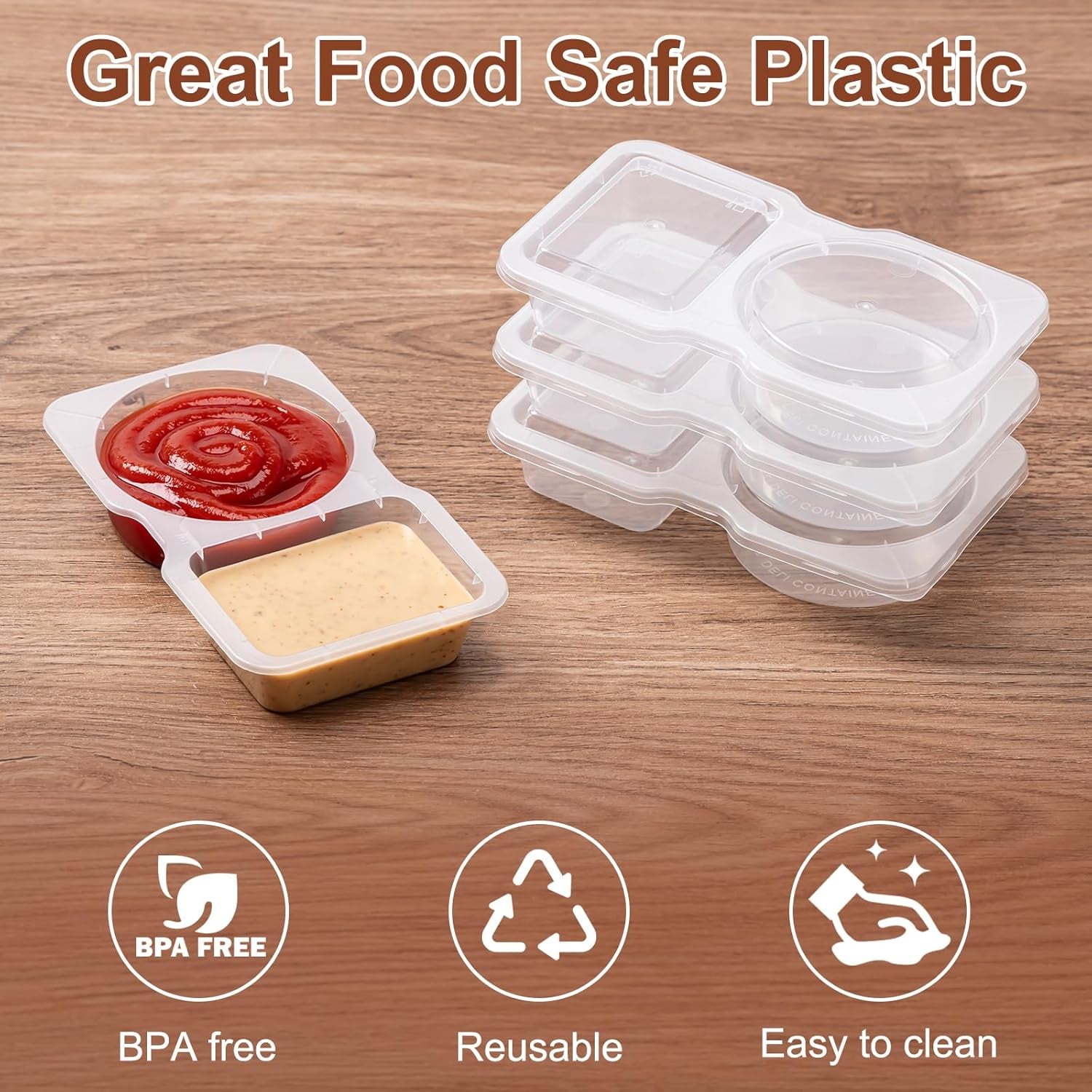 15 Set Reusable Snack Containers with Lids, 2-Compartment Leakproof Sauces Dipping Containers, On-The-Go Snack Pack Containers for Kids and Adults, Bpa-Free