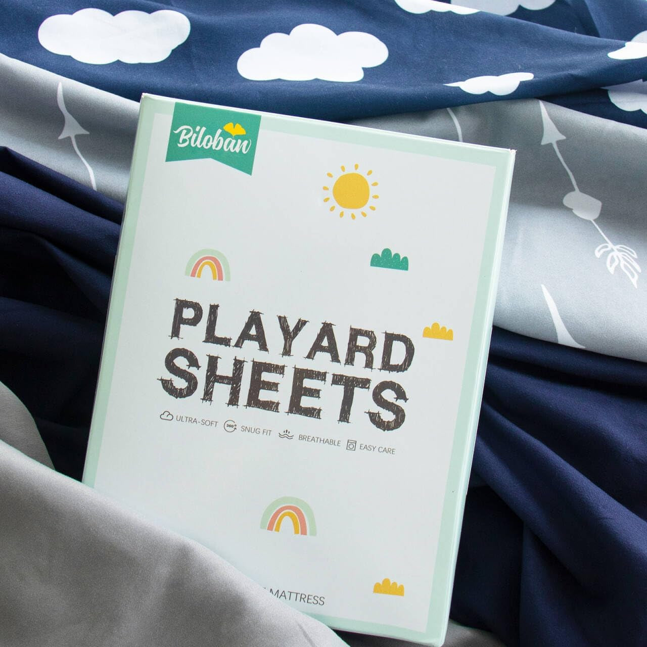 4 Pack Pack and Play Fitted Sheets Fits Graco Pack N Play Playard, Pamo Babe, Zodiak, Baby Trend Portable Playard and Other 27 X 39 Playpen Mattress, Ultra Soft and Skin-Friendly, Navy Cloud