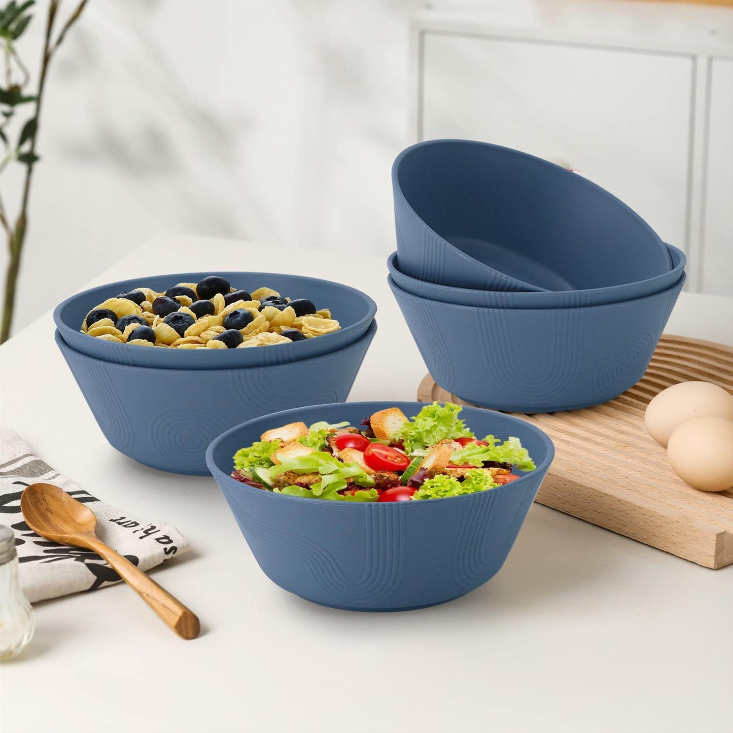 Wheat Straw 36 Oz Soup Bowl Set - 6 Unbreakable, Microwave and Dishwasher Safe Dinnerware, Eco-Friendly Alternative to Plastic, Ideal for Kitchen Use, Soup, Dinner, and Pho (Navy Blue)