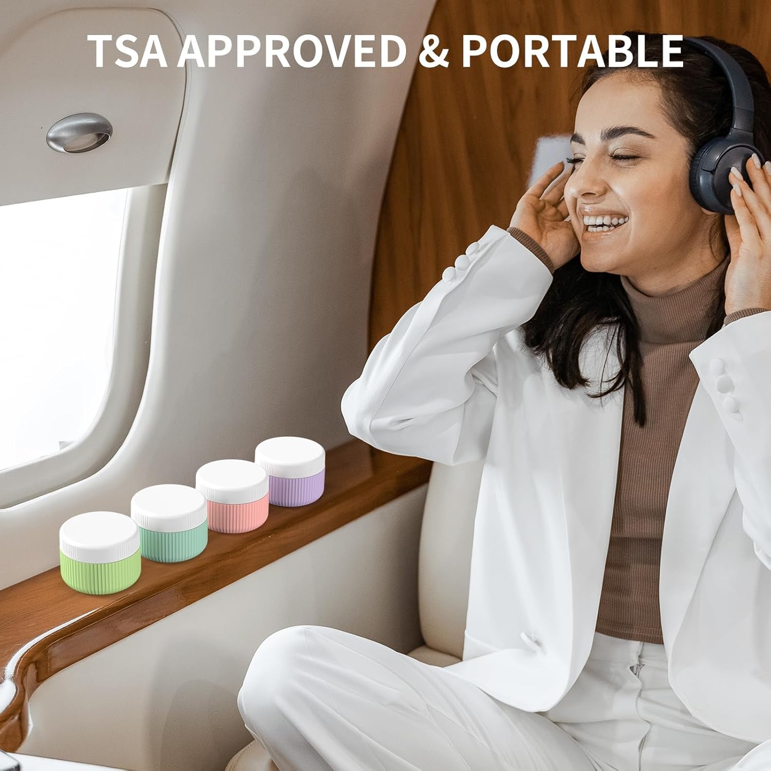 Travel Containers for Toiletries, TSA Approved 1.5 Oz Silicone Cream Jars, Leak-Proof Journey Containers, Trip Accessories with Lid for Cosmetic Face Hand 4 Pack White Lid - Bright