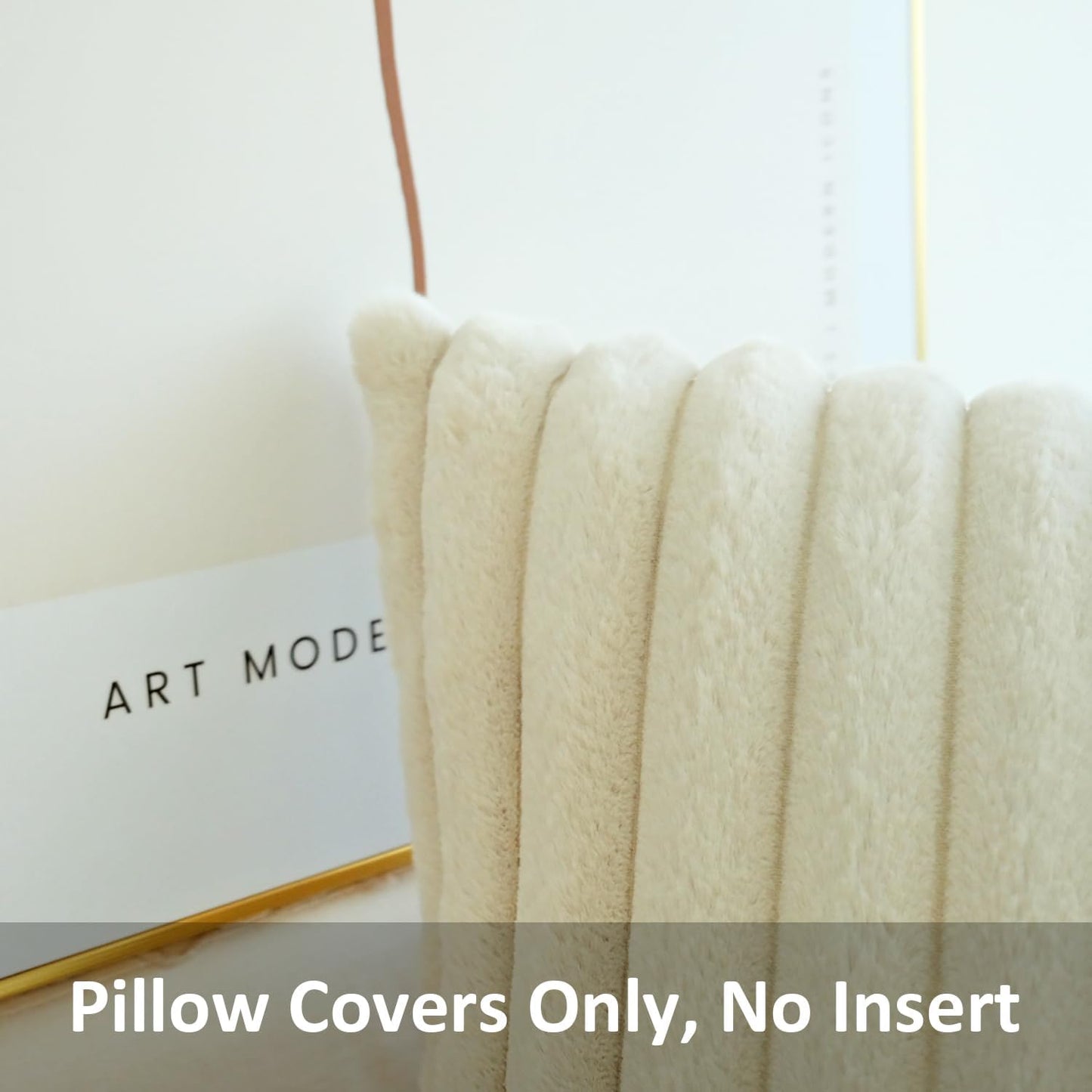 Pack of 2 Faux Fur Plush Decorative Throw Pillow Covers for Home, Couch Cushion Case Soft Solid Pillowcases (Beige, 20 X 20-Inch)