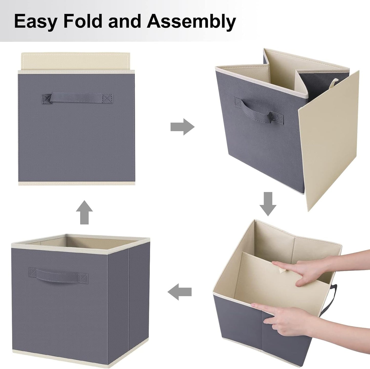 Fabtotes Storage Bins 6 Pack Collapsible Storage Cubes, 11"X10.5"X10.5" Large Book Organizer Boxes with Handles and Cardboard, Baskets for Organizing Closet Shelves (Grey)
