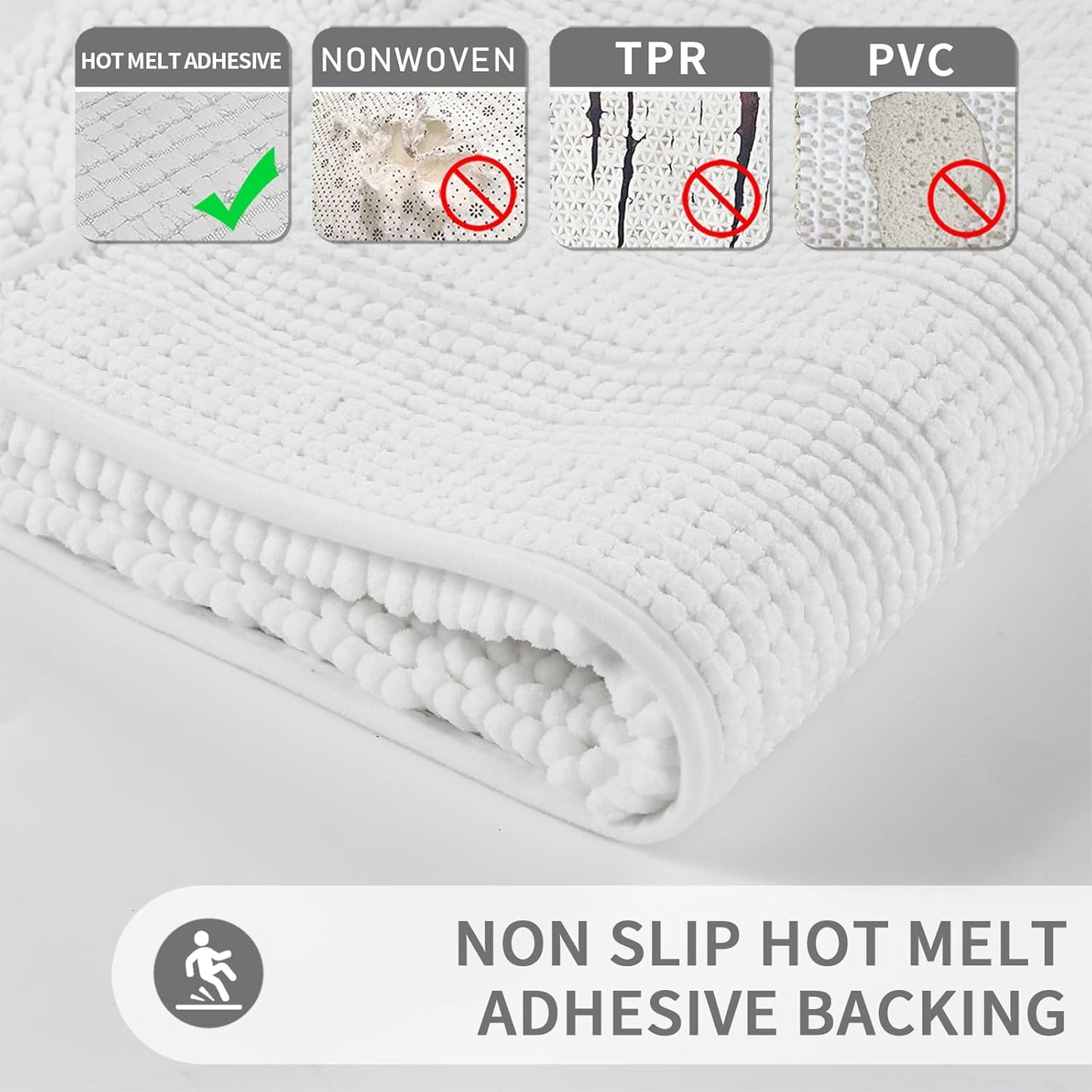 Bathroom Rug Mat 24 X 17, Non Slip and Super Absorbent Bath Mat,Machine Washable Quick Dry,Ultra Plush Chenille Shower Rugs for Bathroom Floor Sink Tub and Shower Outside,White