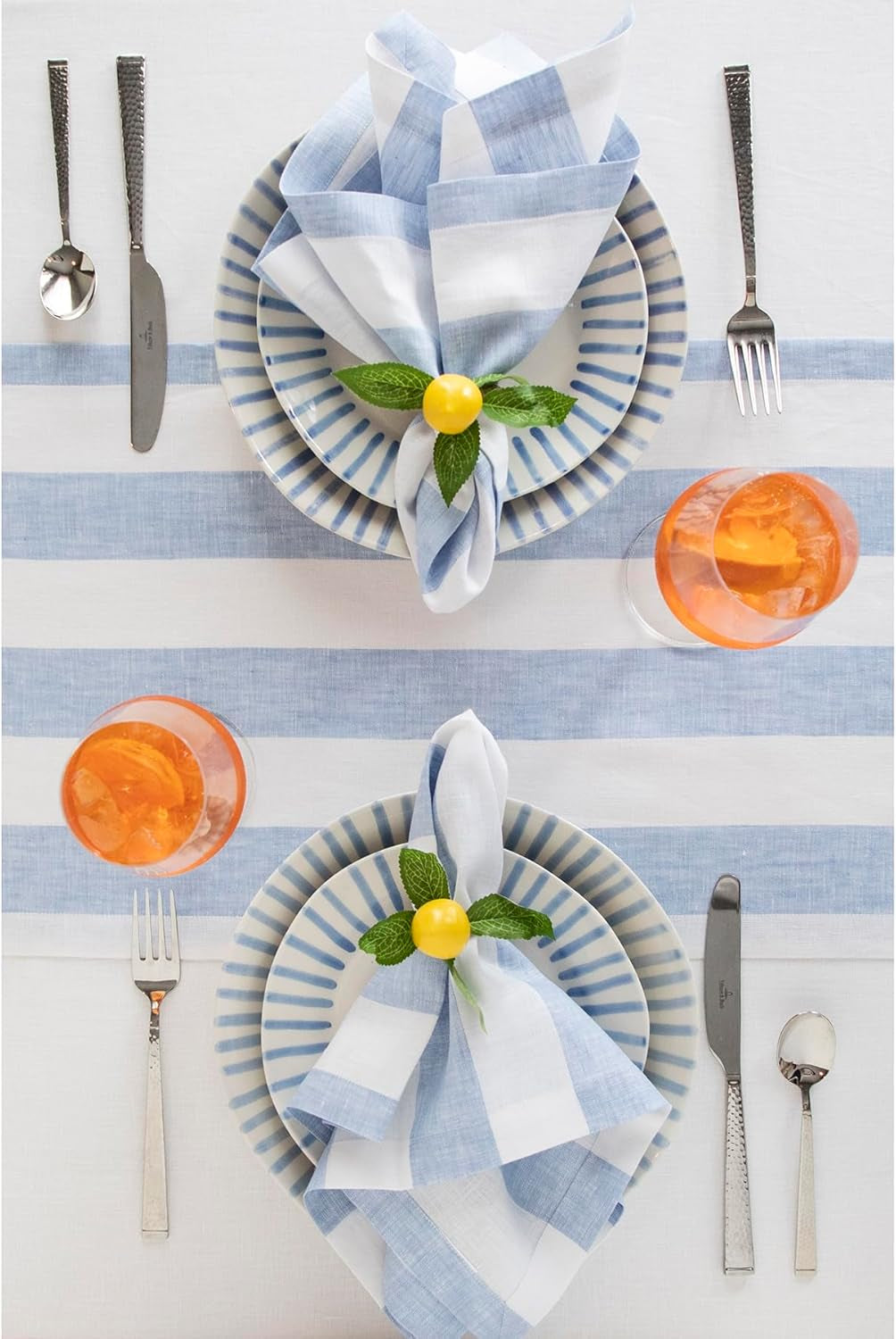 Linen Table Runner 36 Inches - Cabana Stripe 100% Pure Linen Sky Blue and White Table Runner 14 X 36 Inch Ideal for Dresser and Coffee Tables - Summer