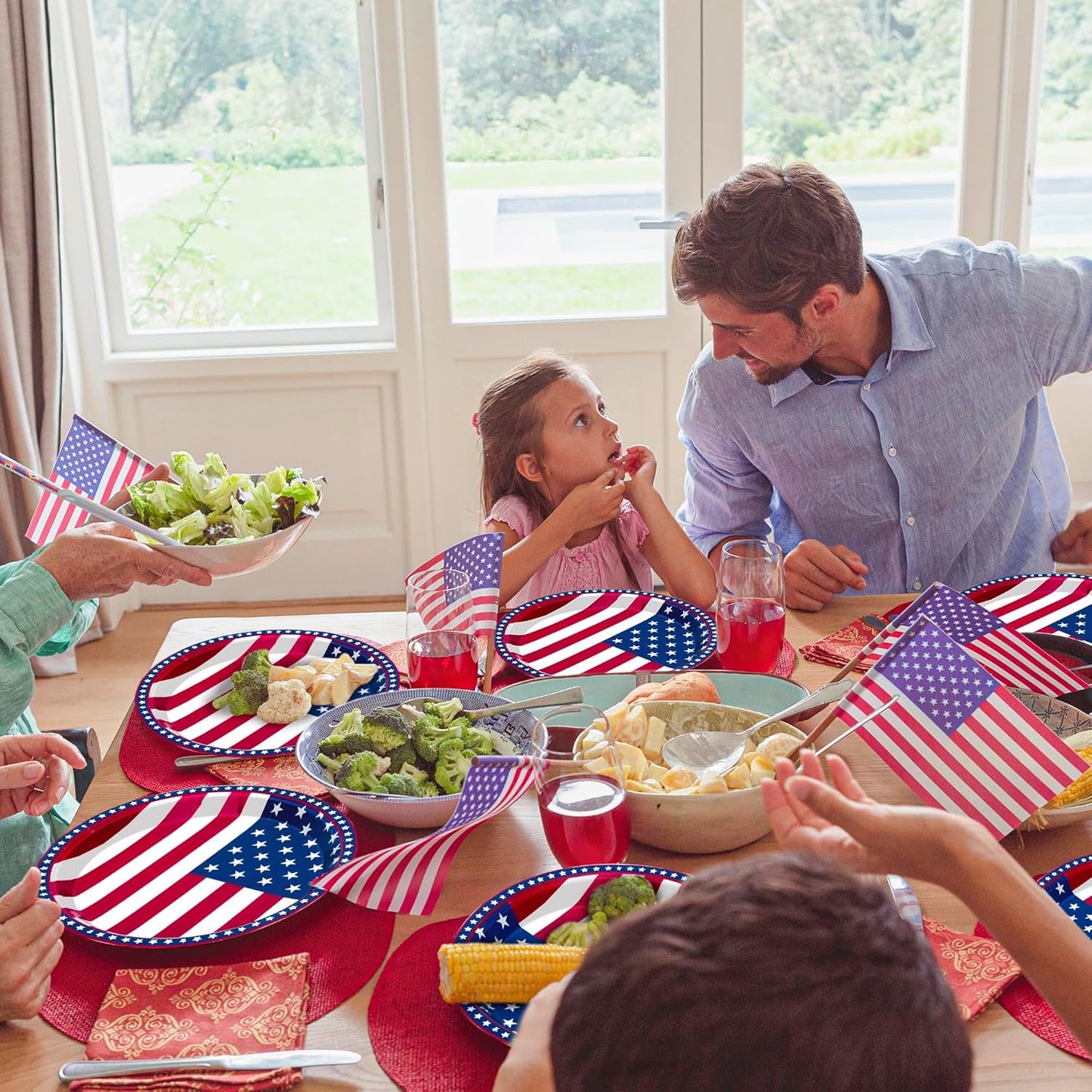 50 PCS 4Th of July Decorations, 9 Inches Pactriotic Paper Plates, round Party Dinnerware Set, Strips and Stars Disposable Plates for Memorial Independence Day Picnics Holidays