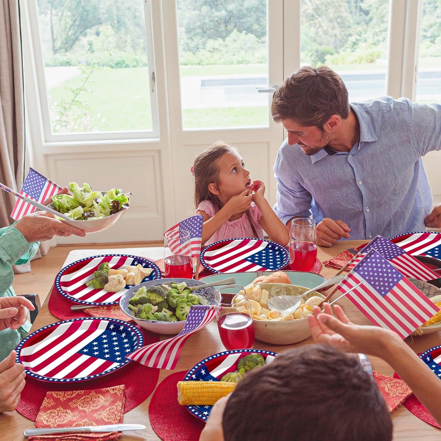 50 PCS 4Th of July Decorations, 9 Inches Pactriotic Paper Plates, round Party Dinnerware Set, Strips and Stars Disposable Plates for Memorial Independence Day Picnics Holidays