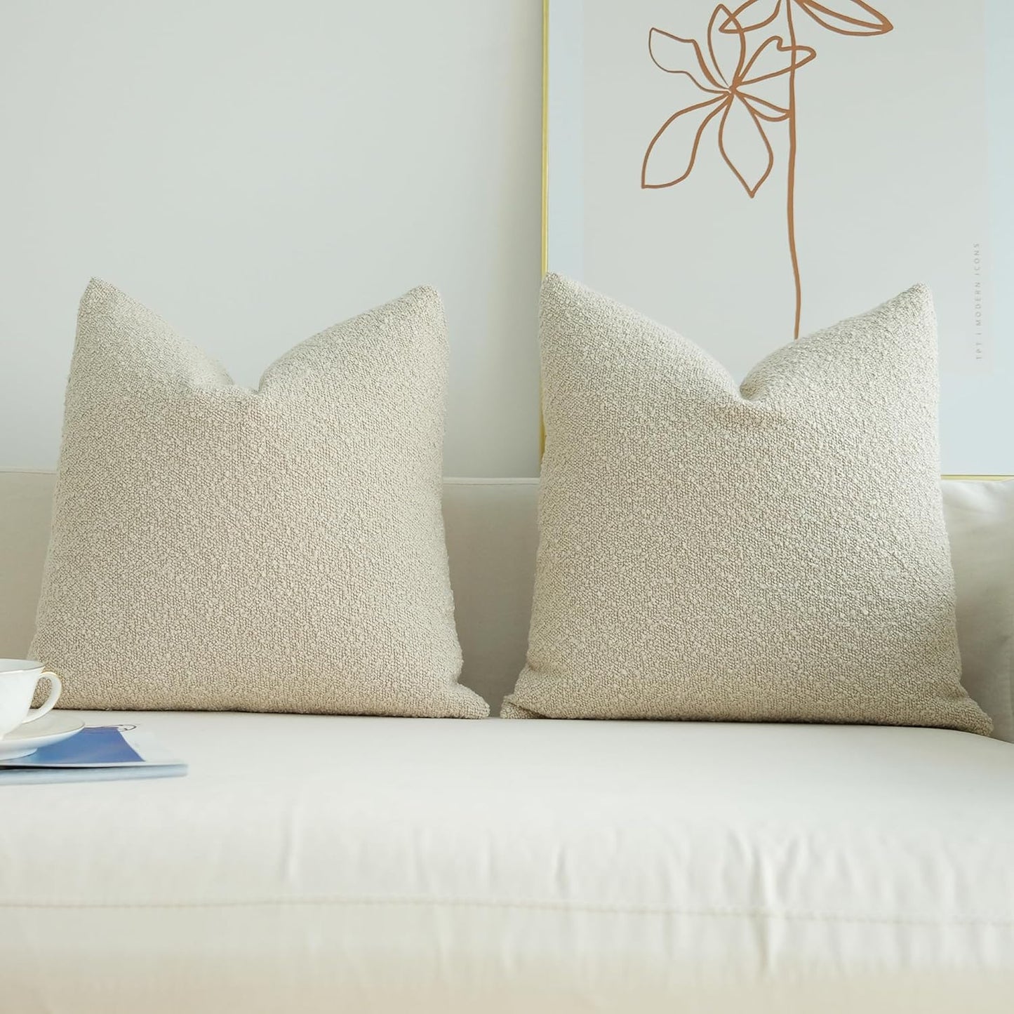 Pack of 2 Textured Boucle Throw Pillow Covers Accent Solid Pillowcovers Home Decor 20 X 20 Inch Beige