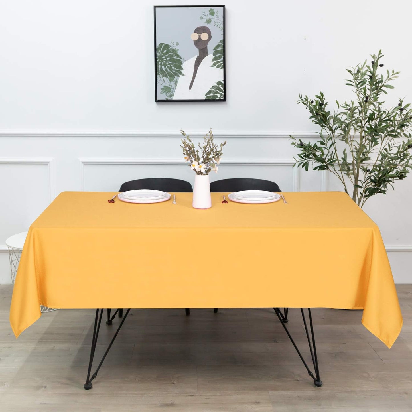Rectangle Tablecloth - 60 X 84 Inch - Stain and Wrinkle Resistant Washable Polyester Table Cloth, Decorative Fabric Table Cover for Dining Tables, Buffet Parties and Camping, Gold