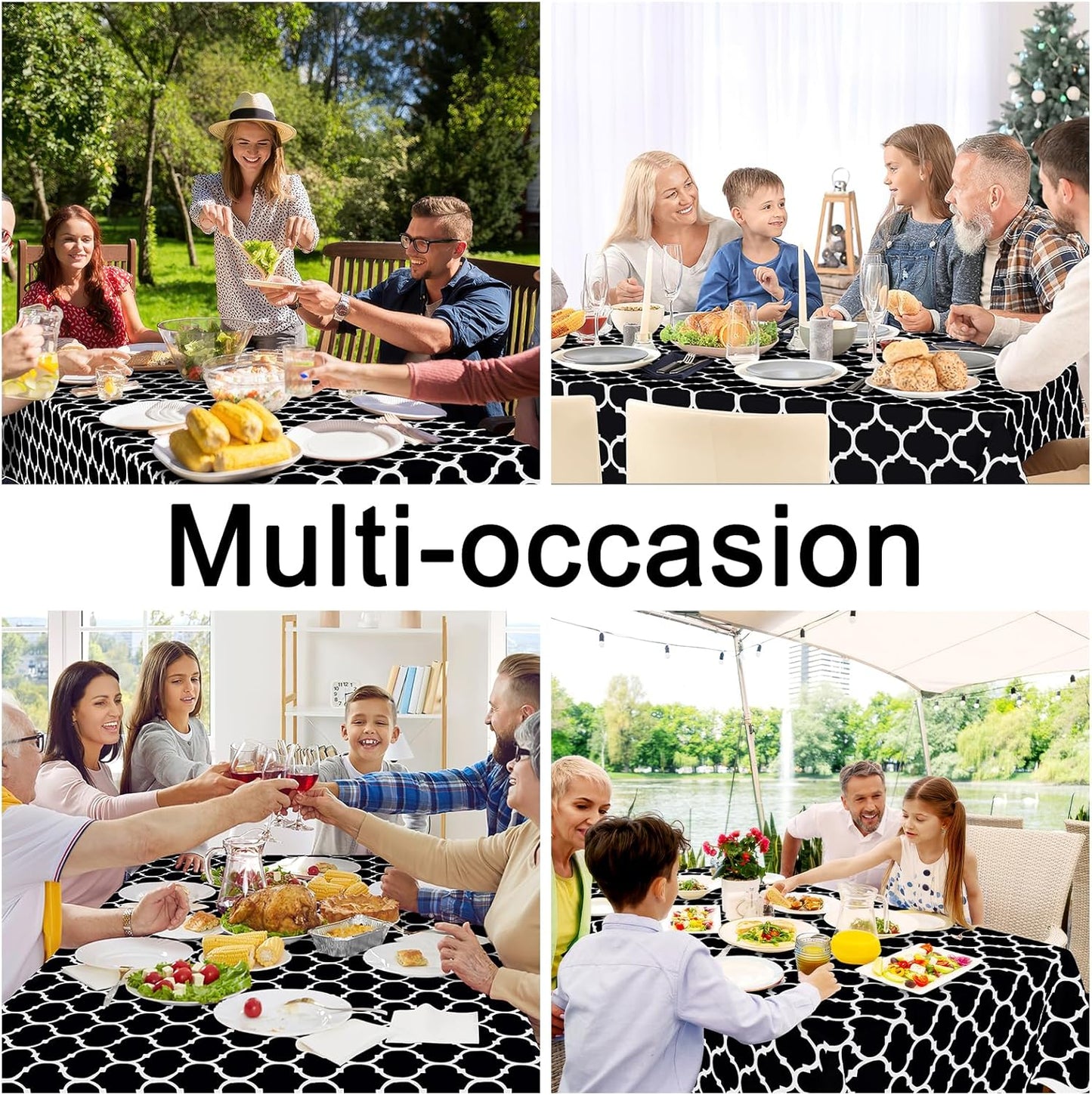 Rectangular Waterproof Vinyl Tablecloth with Flannel Backing, Wipeable and Spillproof for Indoor and Outdoor Use (60" x 84", Black)