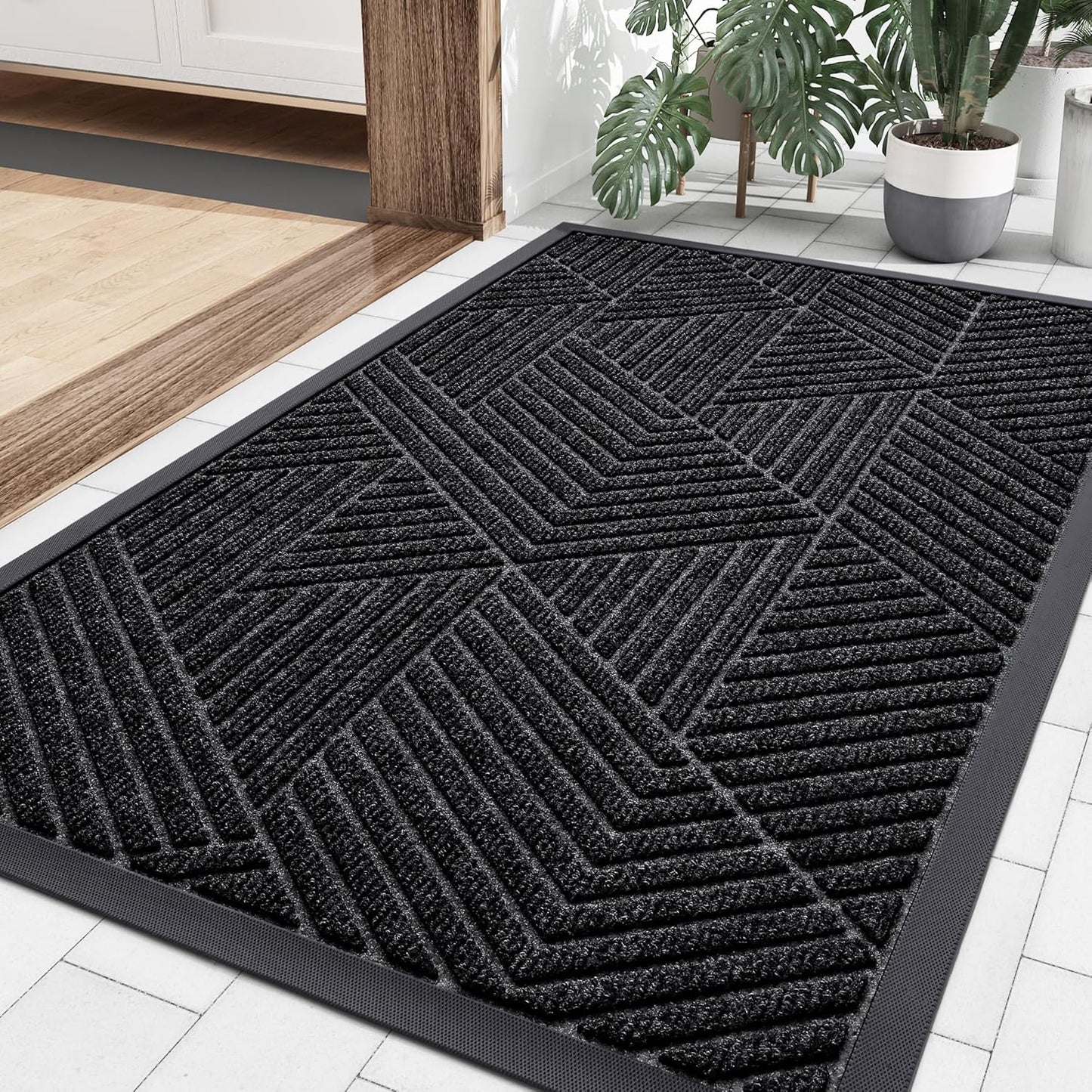 Outdoor Door Mat, Heavy Duty Natural Rubber Mat, 29.5X17 Inch, Black, 2 Item Bundle