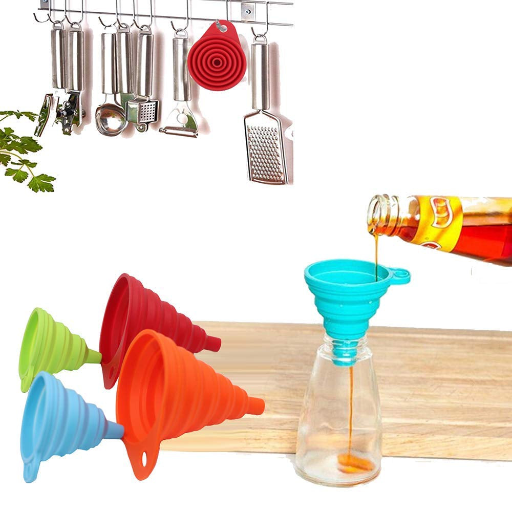 4-Pack Foldable Silicone Kitchen Funnel Set for Liquid Transfer - Food Grade Small and Large Accessories