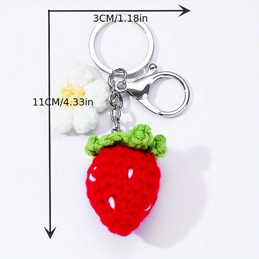 Strawberry Crochet Keychain Cute Handmade Plush Strawberry Charm Chain for Purse Bag Backpack Decoration