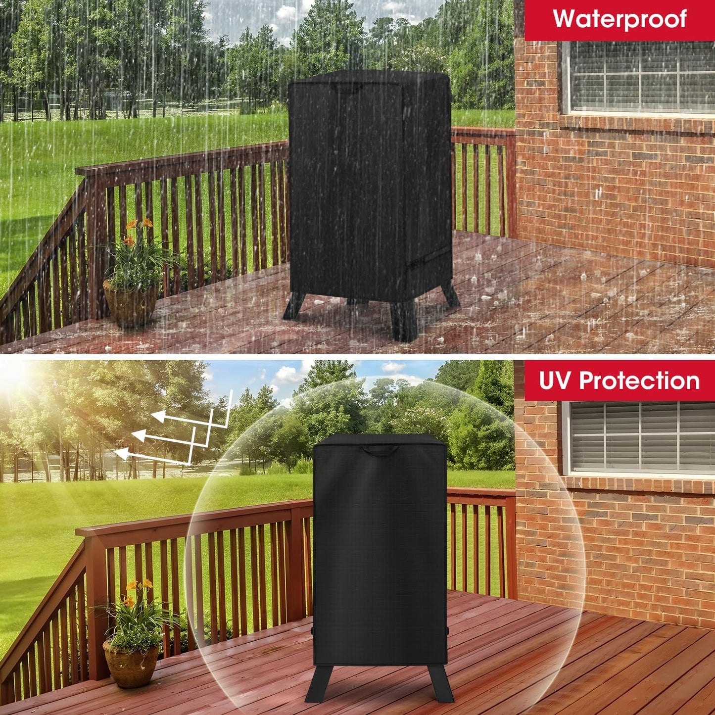 30 Inch Electric Smoker Cover for Masterbuilt, Unique UV Resistant Waterproof Vinyl with Polyester Lining, Outdoor Digital Propane Vertical Smoker Cover, 19" W X 17" D X 33" H
