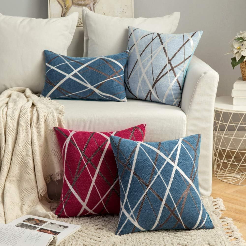 Pack of 2 Decorative Throw Pillow Covers Woven Textured Chenille Cozy Modern Concise Soft Blue Square Cushion Shams for Bedroom Sofa Car 18 X 18 Inch