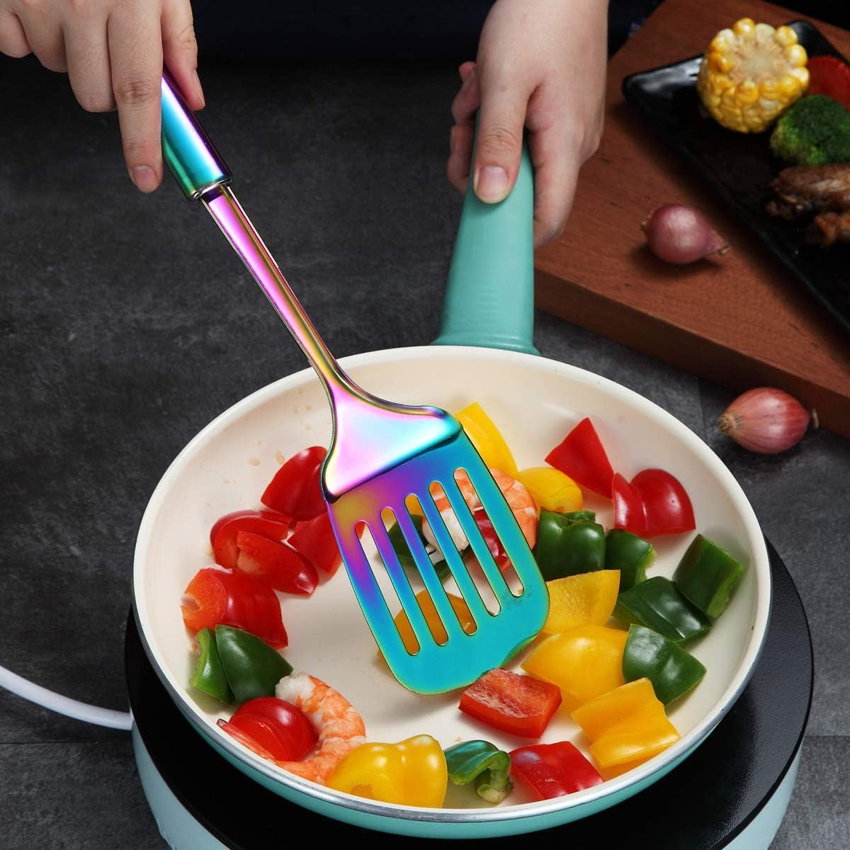 Professional Rainbow Slotted Turner - Stainless Steel BBQ Spatula