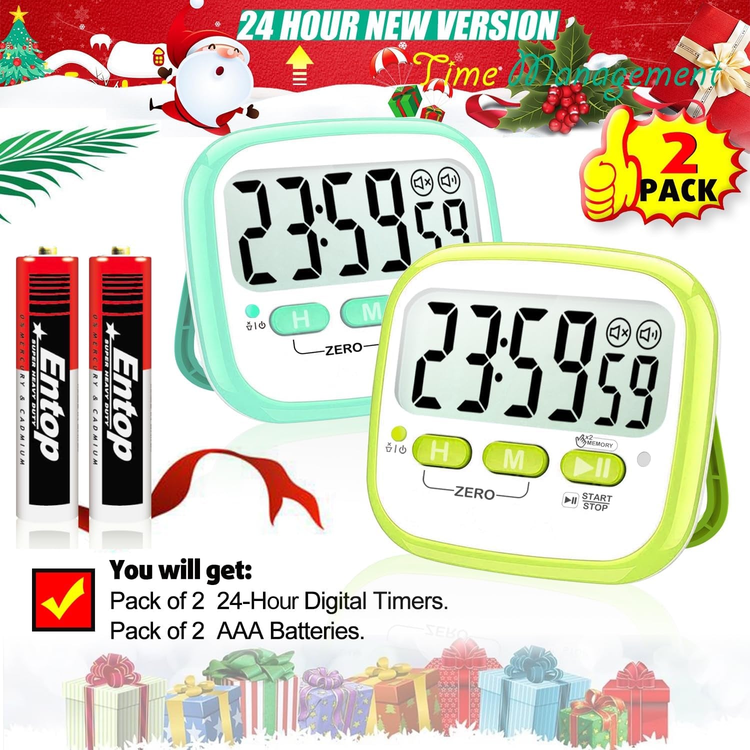 2 Pack Classroom Timers for Kids Teachers, Magnetic Countdown Digital Kitchen Timer for Cooking, Study, Exercise, Games, Time Mangement - Loud/Silent Mode - Battery Included