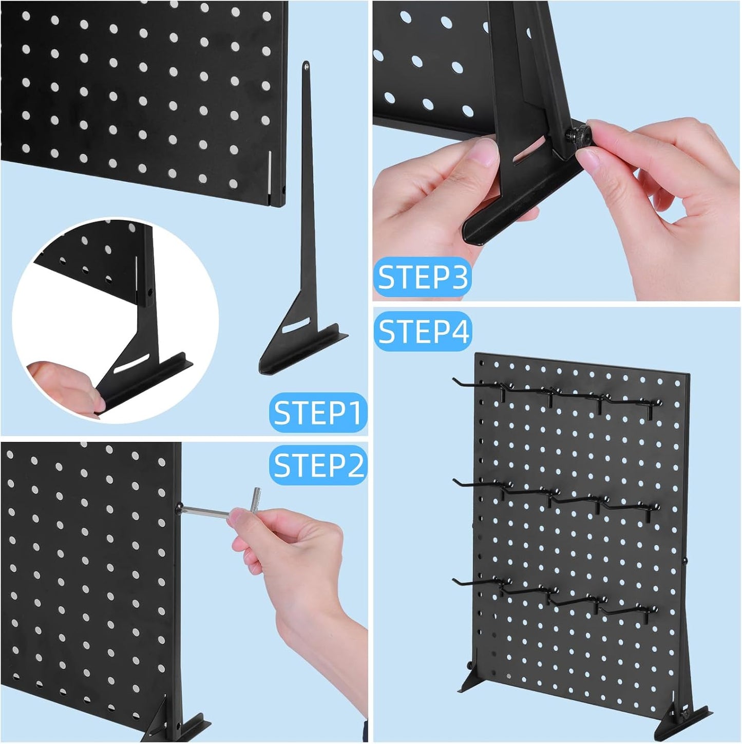 Peg Board Display - Vendors Pegboard Display Stand with Peg Hooks, Stands for Craft Shows & Fairs - Jewelry Retail Display Rack for Accessories - Earring & Pin Stands 1SET Black(16X12Inch)