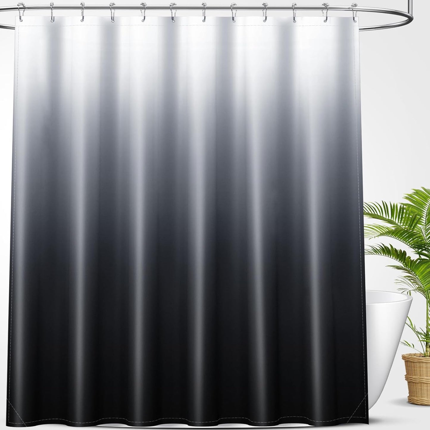 Ombre Bath Rug and Shower Curtain, Bath Rug Size 24X16 in Grey and Shower Curtain 72X72 in Black Grey, 2 Item Bundle