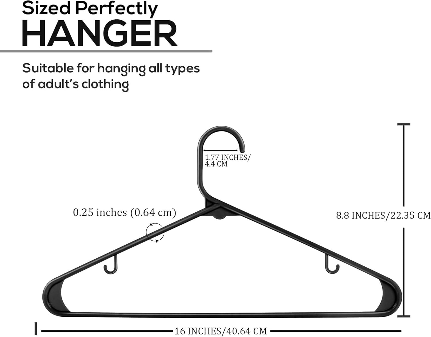 Plastic Hangers 50 Pack - Clothes Hanger with Hooks - Durable & Space Saving (Black)
