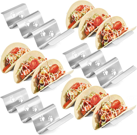 Mini Taco Holders Set of 6 Stainless Steel Taco Holder for Kids Taco Night - Premium Easy to Use and Clean Taco Stand for 3 Soft Hard Shell Tacos - Perforated with Bear Paw