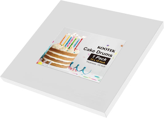 12 Inch Square Cake Drums, 1/2 Inch Thick Sturdy Cake Boards with Fully Wrapped Edges, Heavy Duty Cake Bases Corrugated Cardboard for Multi-Layer Cakes, Cake Decorating Baking Supplies (1 Pack)