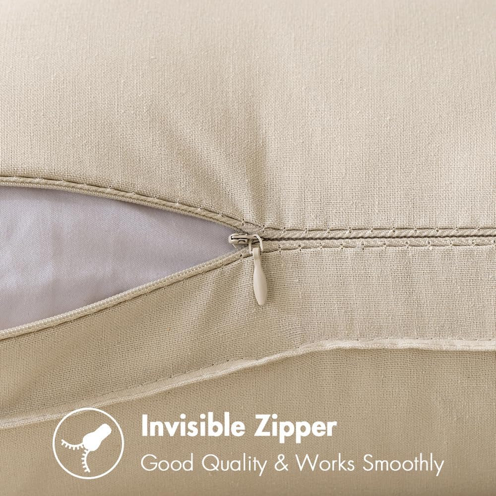 Set of 2 Beige Decorative Pillow Covers 24x24 Inches - Modern Farmhouse Linen Cushion Covers for Sofa and Living Room Decor