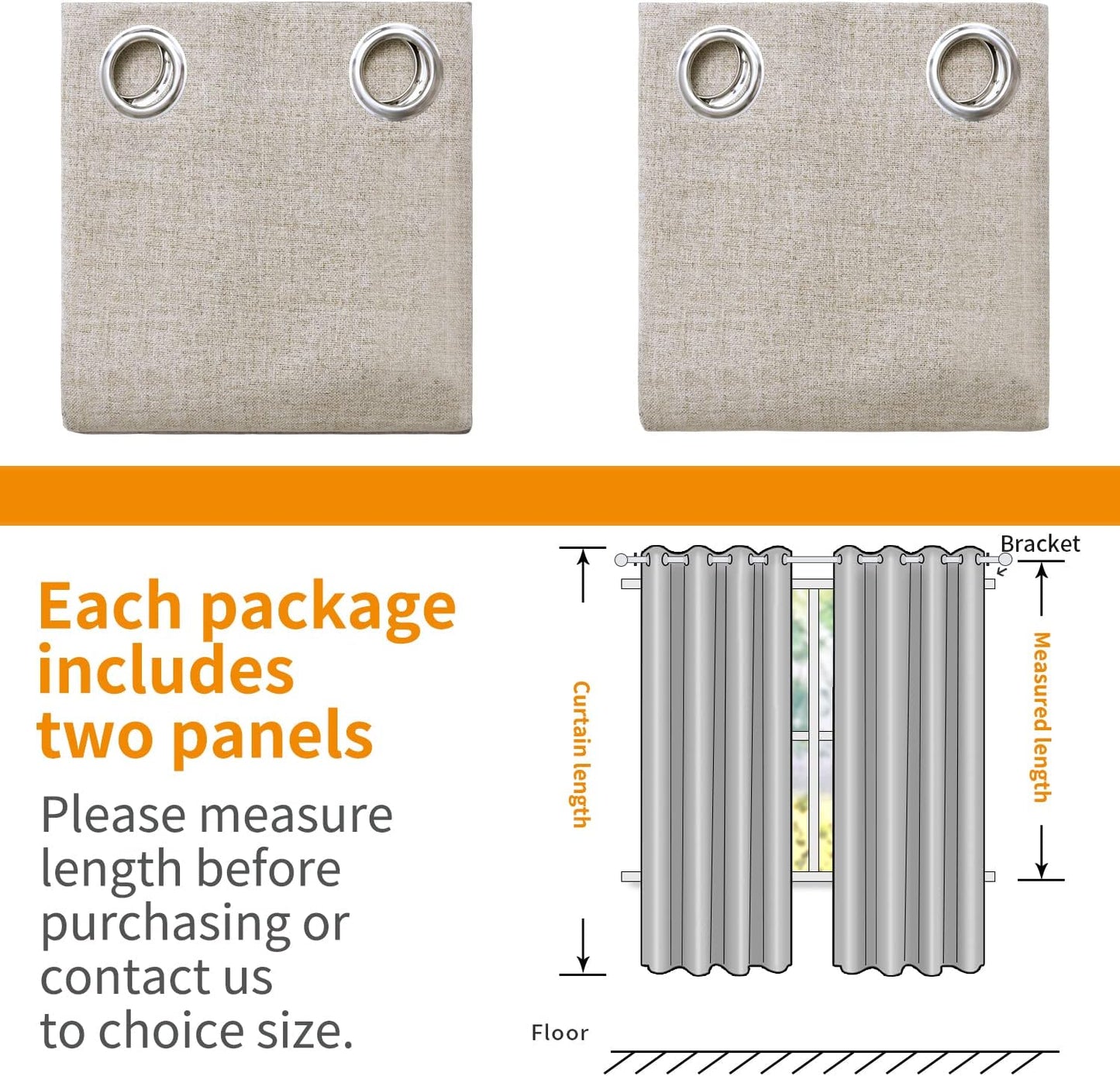 Linen Blackout Curtains 63 Inch Length for Bedroom, Grommet Thermal Insulated Black Out Window Drapes for Living Room Winter Room Darkening Blinds Privacy, 2 Panels, 52 X 63 Inch, Beige
