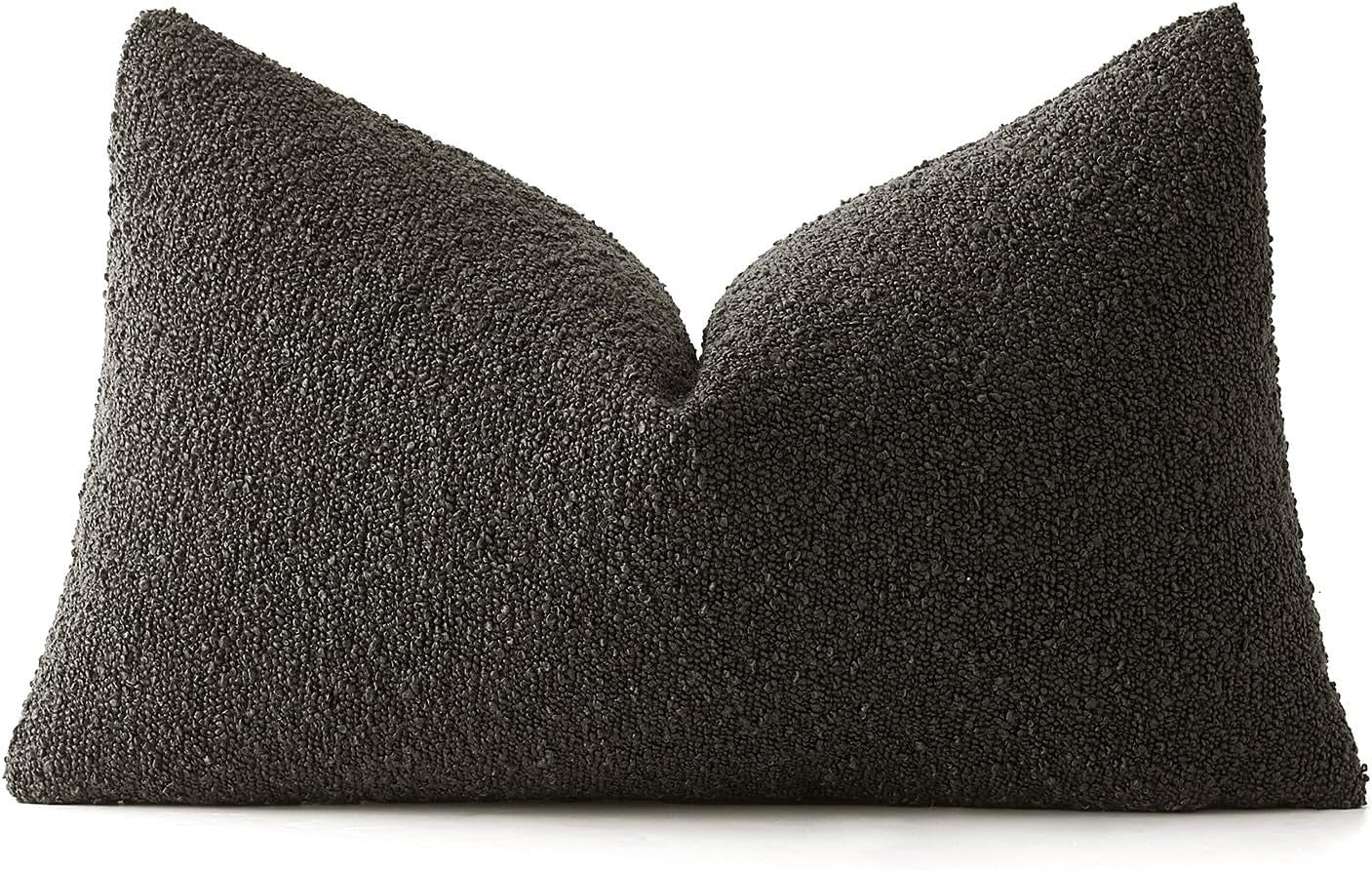 Textured Boucle Throw Pillow Cover Dark Coffee Accent Solid Lumbar Pillow Case Decorative Soft Pack of 1 Couch Cushion Chair Sofa Bedroom Livingroom Home Decor,12X20 Inch