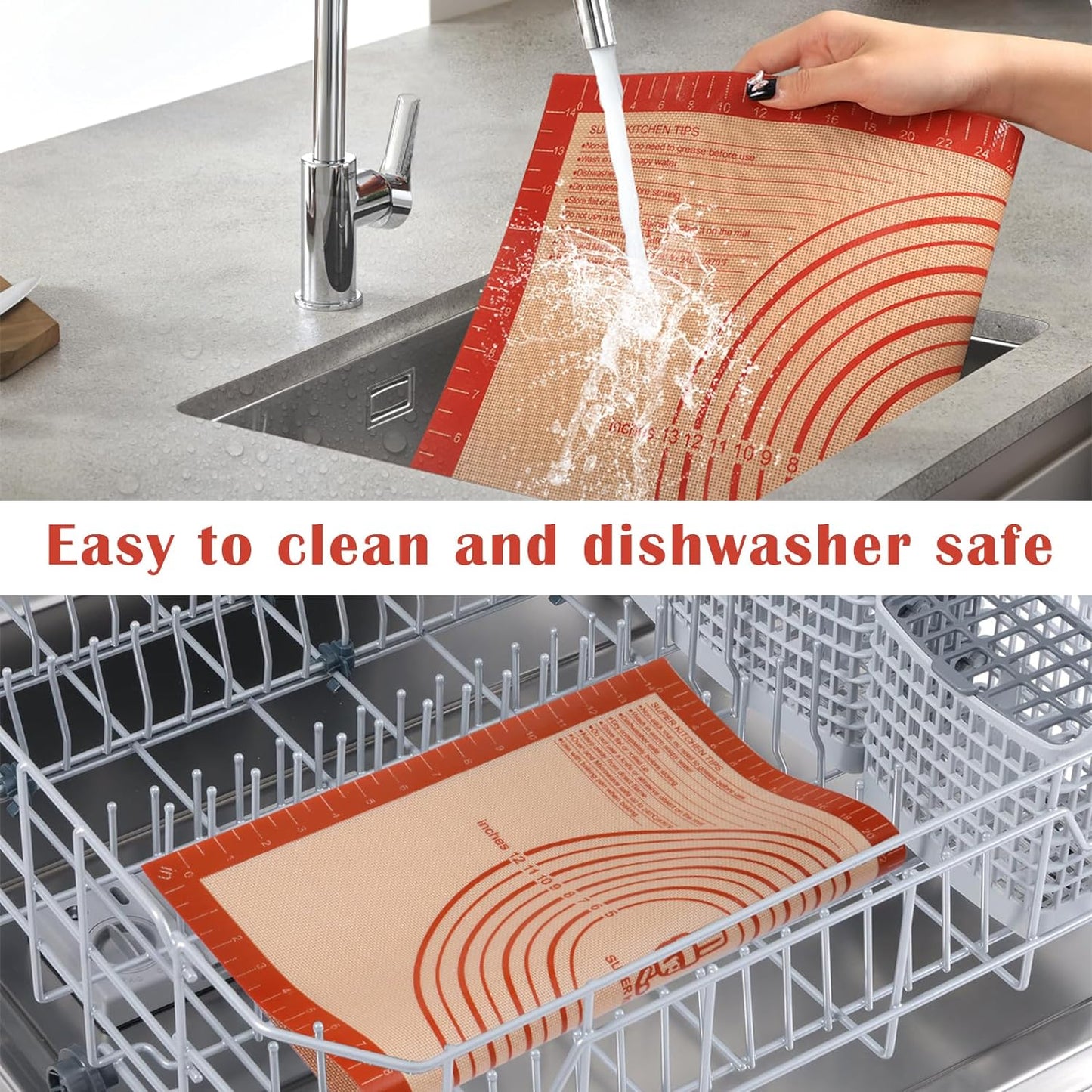 Extra Thick Silicone Pastry Mat Large for Nonstick Baking Mat with Measurement,For Kneading,Fondant/Counter Pad, Dough Rolling, Silicon Cookie Sheet, Pie Crust Bake (16×20, Red)
