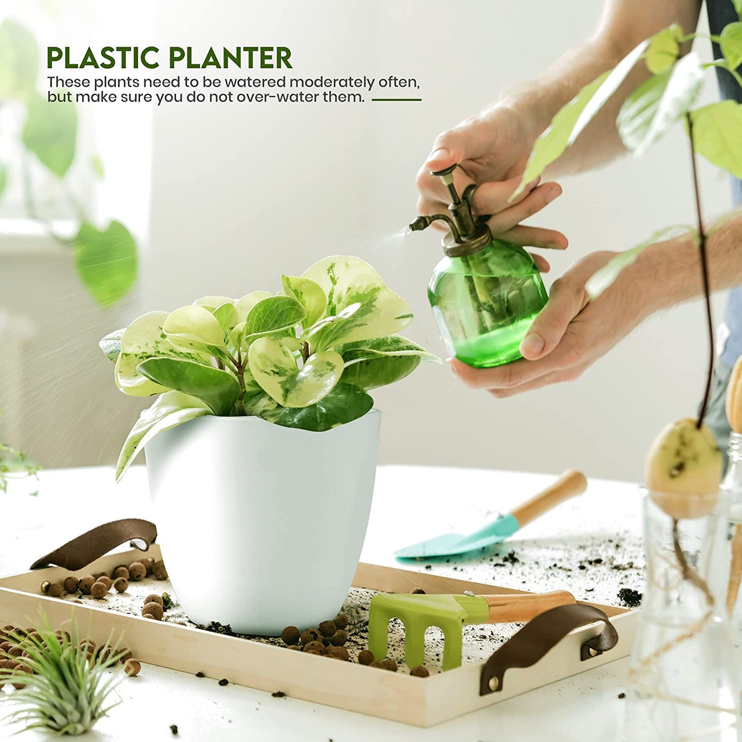 - Plant Pots Indoor with Drainage - 7/6.6/6/5.3/4.8 Inches Garden Flower Pots for Indoor Planter - 5 Pack White Plastic Planters - Ideal for Stocking Stuffers or Room, Office Home Decor