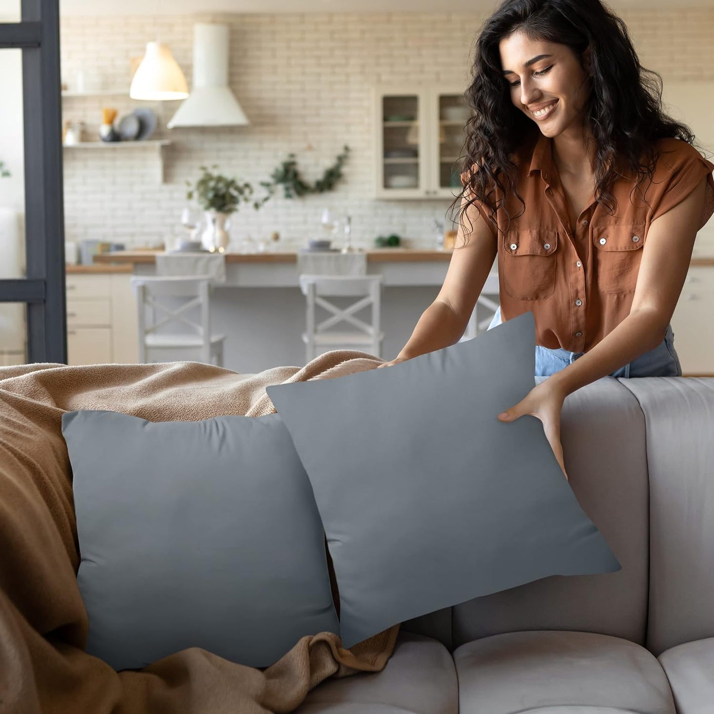 Throw Pillows Insert (Pack of 2, Grey) - 18 X 18 Inches Bed and Couch Pillows - Indoor Decorative Pillow