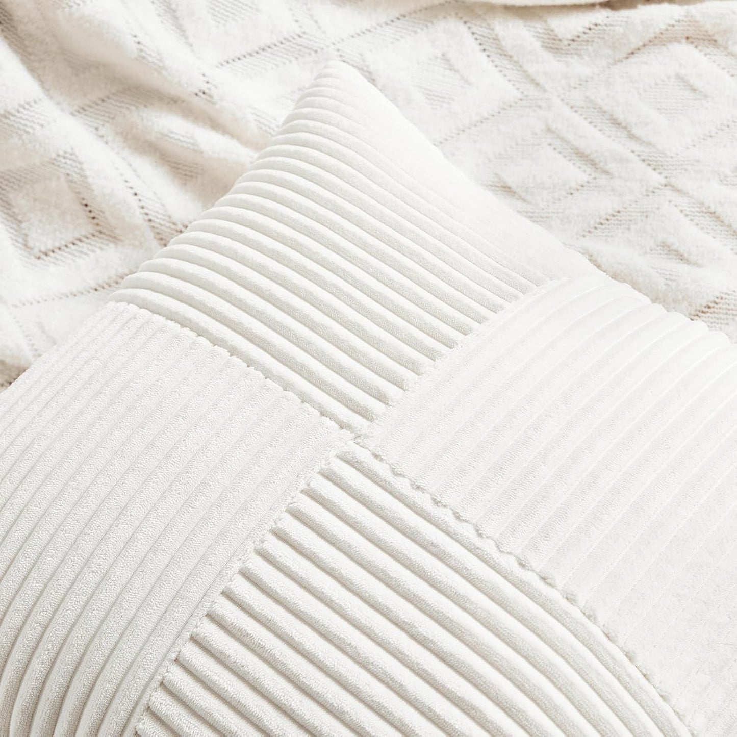 Cream White Lumbar Decorative Throw Pillow Covers 12X20 Inch for Living Room Couch Bed Sofa, Rustic Farmhouse Boho Home Decor, Soft Striped Corduroy Rectangle Accent Cushion Case 30X50 Cm