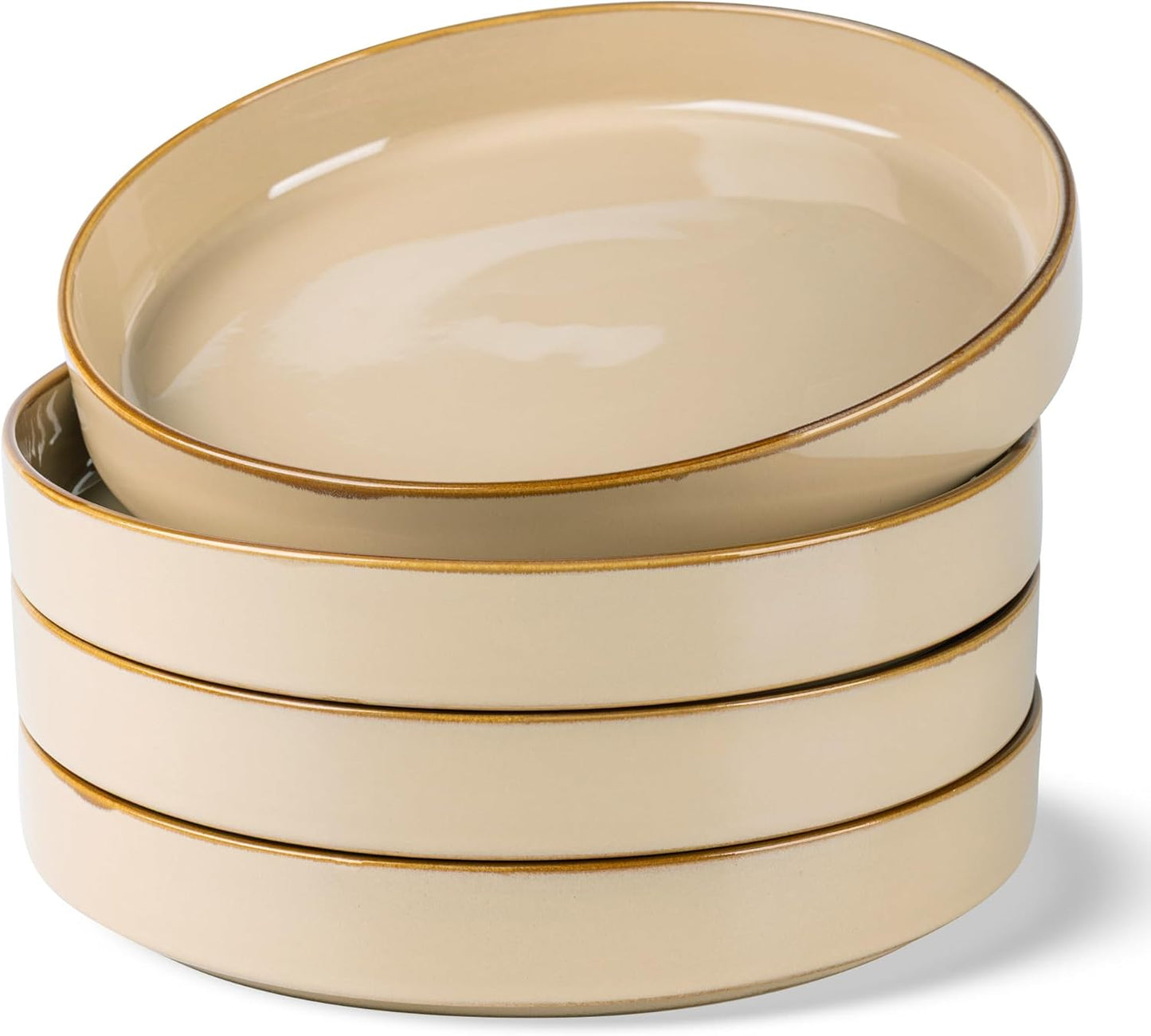 Large 9-Inch Ceramic Pasta Bowls Set of 4, 32 Oz Stoneware Serving Bowls for Kitchen Use, Versatile Wide Bowls for Fruit, Pasta, Salad, Oatmeal, Microwave Safe with Reactive Glaze in Warm Sand Finish