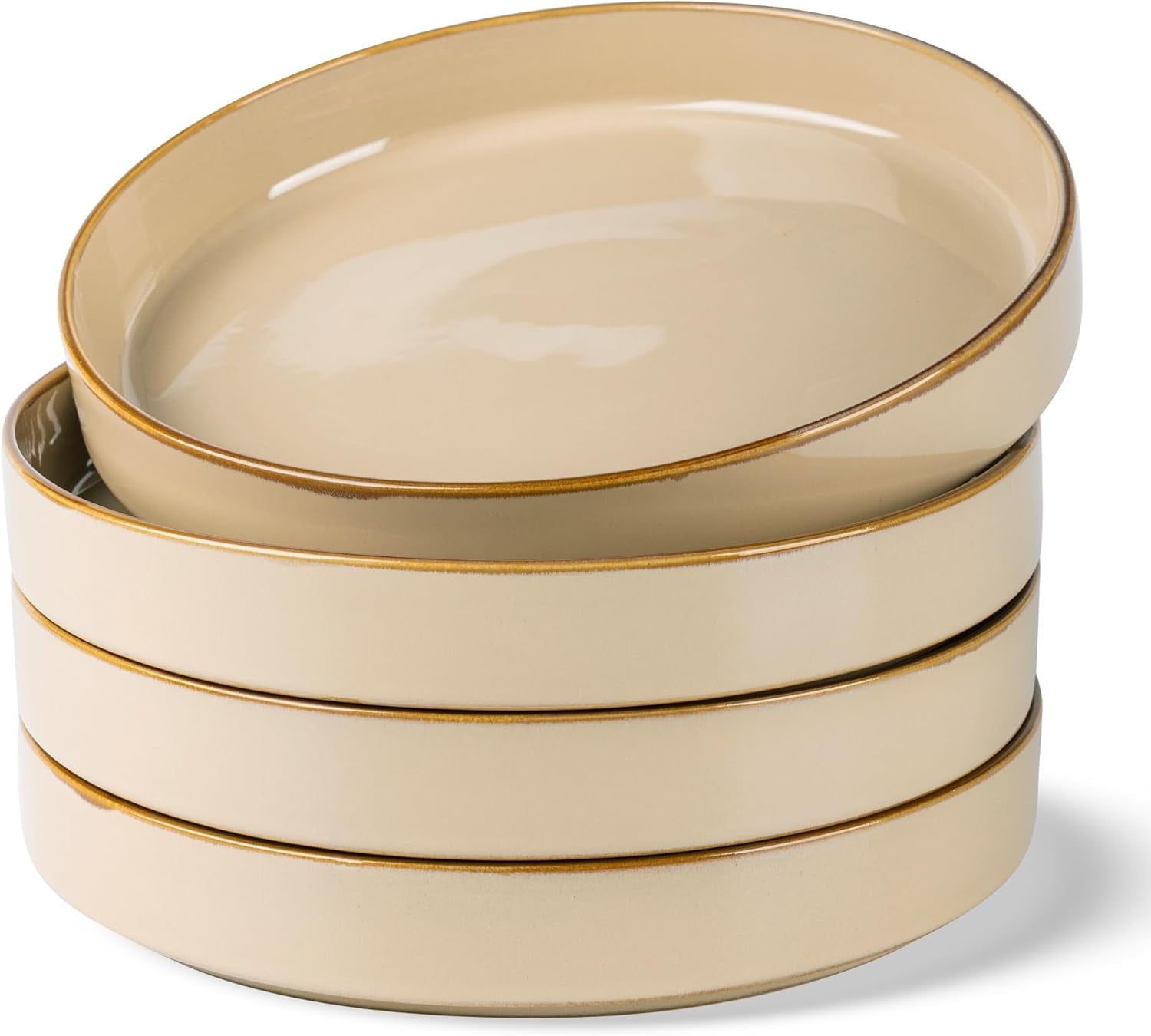 Large 9-Inch Ceramic Pasta Bowls Set of 4, 32 Oz Stoneware Serving Bowls for Kitchen Use, Versatile Wide Bowls for Fruit, Pasta, Salad, Oatmeal, Microwave Safe with Reactive Glaze in Warm Sand Finish