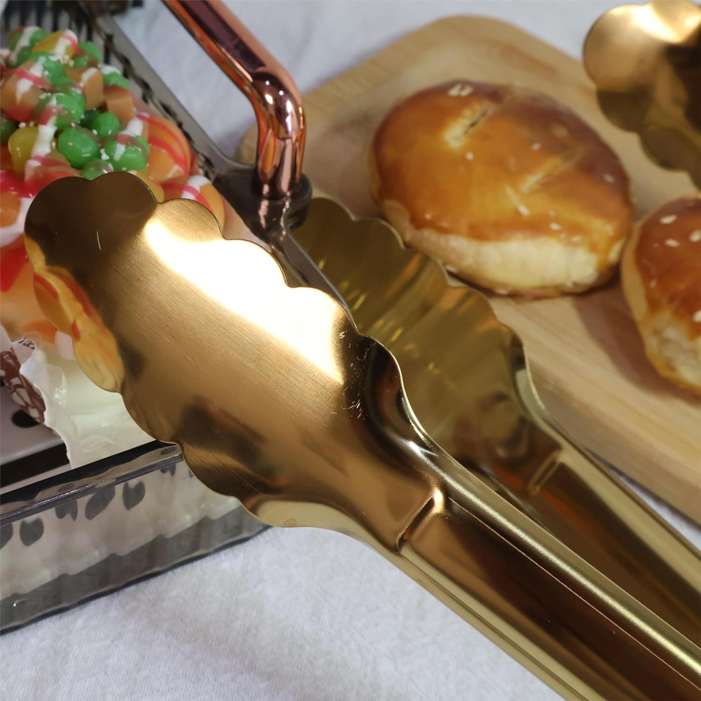 2 Pack 9 Inch Serving Tongs,Gold Salad Buffet Tongs,Stainless Steel Serving Utensils