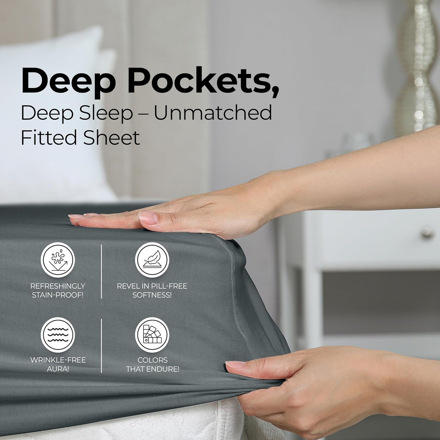 Queen Fitted Sheet - Bottom Sheet - Deep Pocket - Soft Microfiber - Shrinkage and Fade Resistant - Easy Care -1 Fitted Sheet Only (Grey)