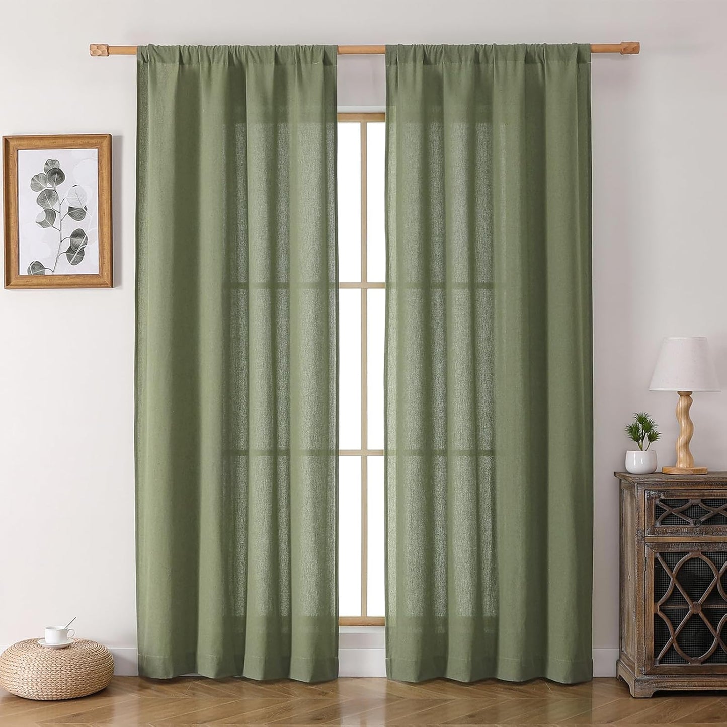 Colin Sage Green Curtains 84 Inches Long for Bedroom Living Room 2 Panels Set, Semi Sheer Light Filtering Soft Linen Textured Curtain, Modern Rod Pocket Drapes, 2 Panels, 42 X 84 Inch