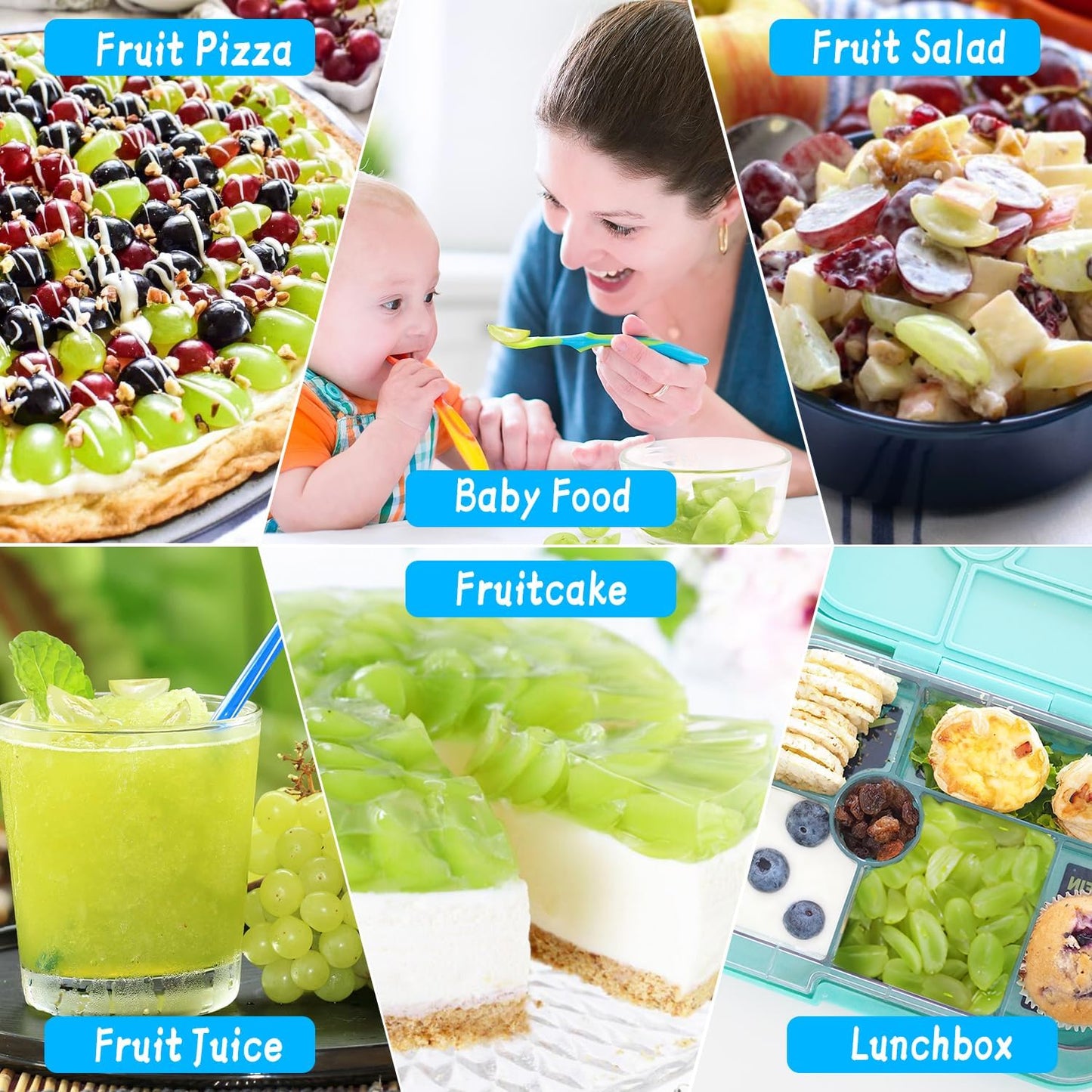 Grape Cutter, Fruit Slicer and Veggie Divider with Stainless Steel Blades for Baby Supplement- Strip Blade