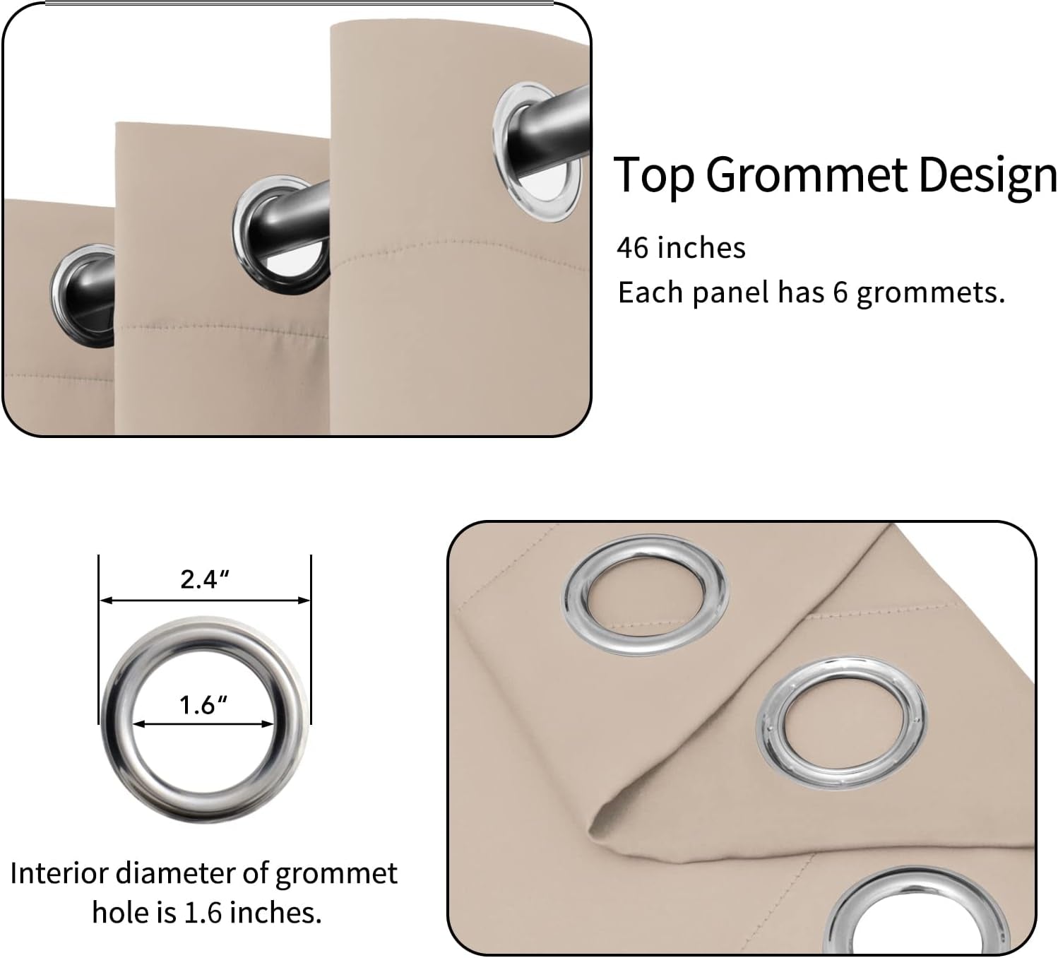 Blackout Curtains for Bedroom, Solid Thermal Insulated Grommet and Noise Reduction Window Drapes, Room Darkening Curtains for Living Room, 2 Panels(46X63 In, Beige)