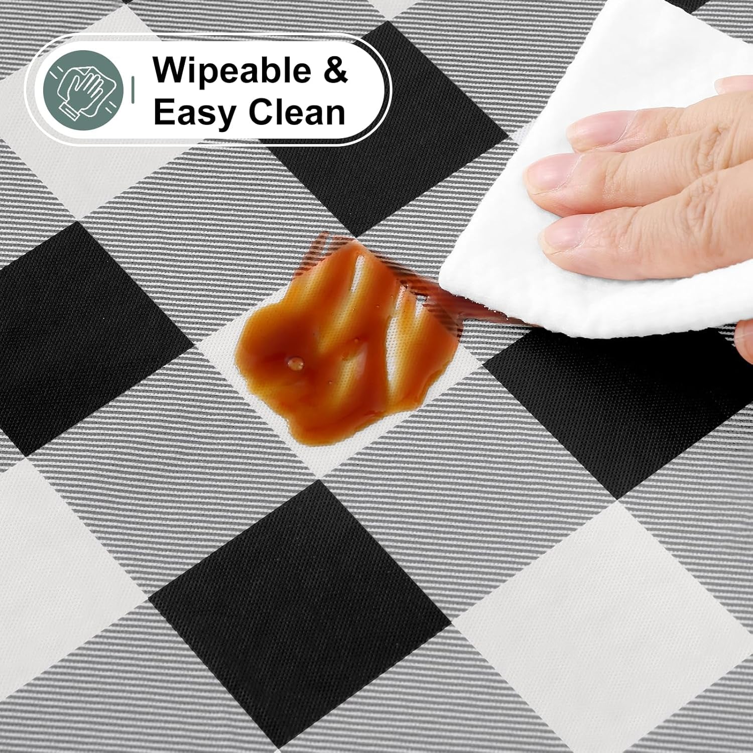 Buffalo Rectangle Picnic Tablecloth, 6 Foot Elastic Fitted Vinyl Table Cloth with Flannel Backing, Waterproof Plaid Table Covers for Dining, Camping, Outdoor (Black and White, 30" X 72")