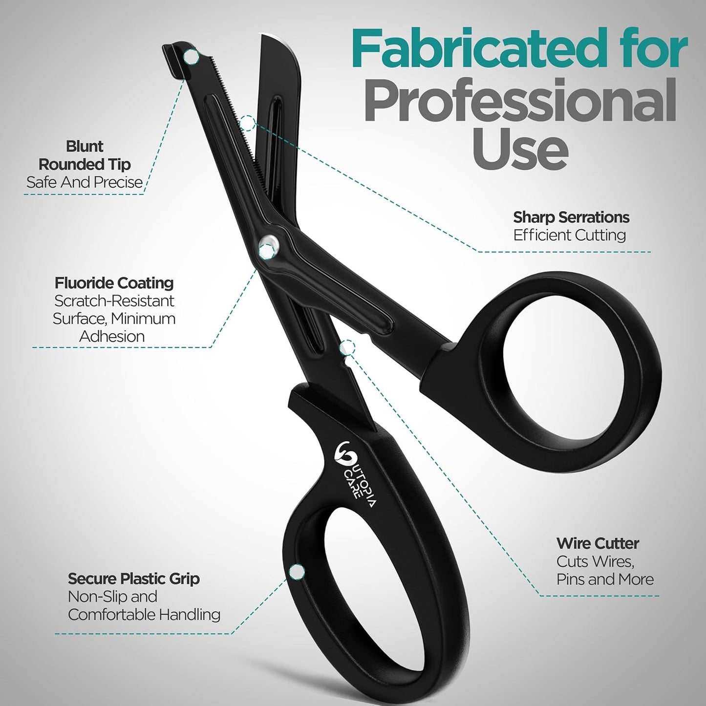 Medical Scissors Pack of 2, Stainless Steel EMT Trauma Shears for Nurses, Bandage Scissors with Stainless Steel Blades, All Purpose Surgical Shears, Black