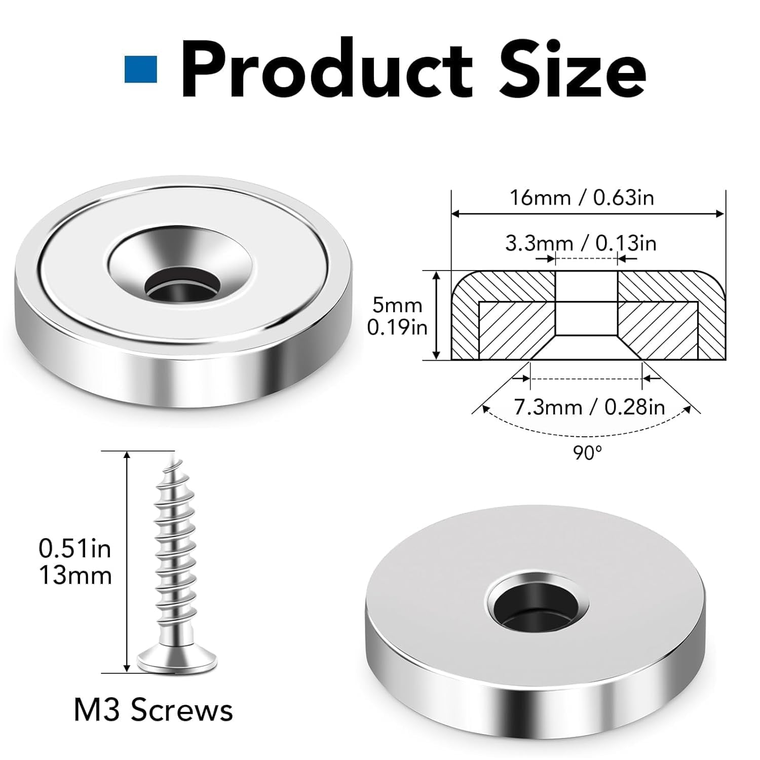 20LBS Neodymium Magnets, 6Pack Rare Earth Magnets with Matching Screws, for Kitchen Doors, Tool Room, Lifting - 0.63X0.19Inch
