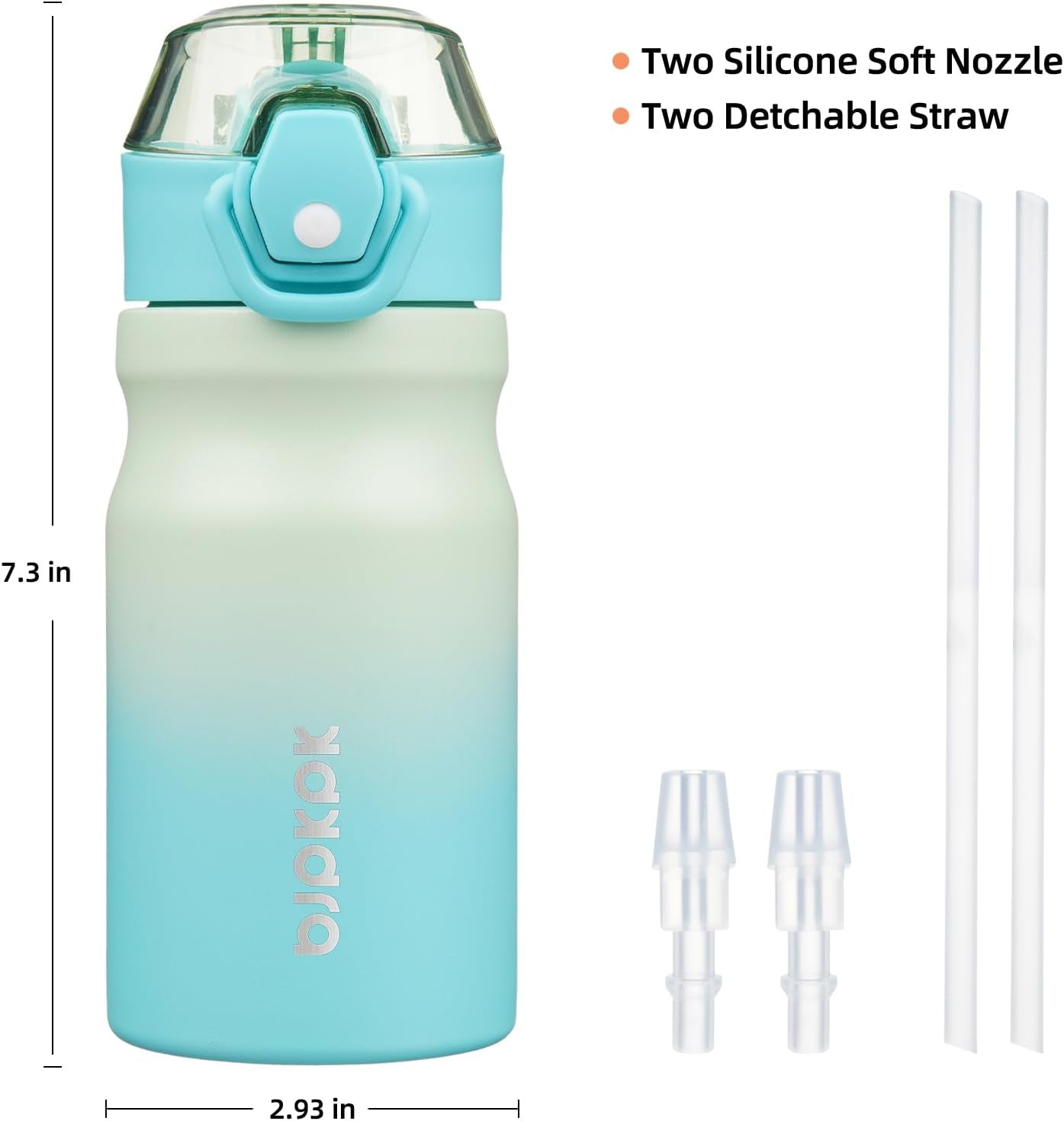 Water Bottle with Straw 14Oz Insulated Water Bottles Reusable Stainless Steel Metal Thermo with Leak Proof Lockable Lid and Carry Handle,Mint